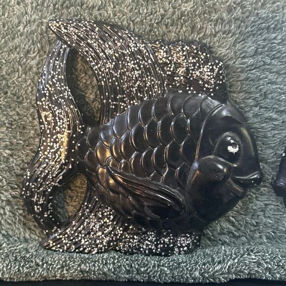 1954 Miller Studios Chalkware Kissing Fish Plaster Black and Sparkly MCM - Picture 4 of 14